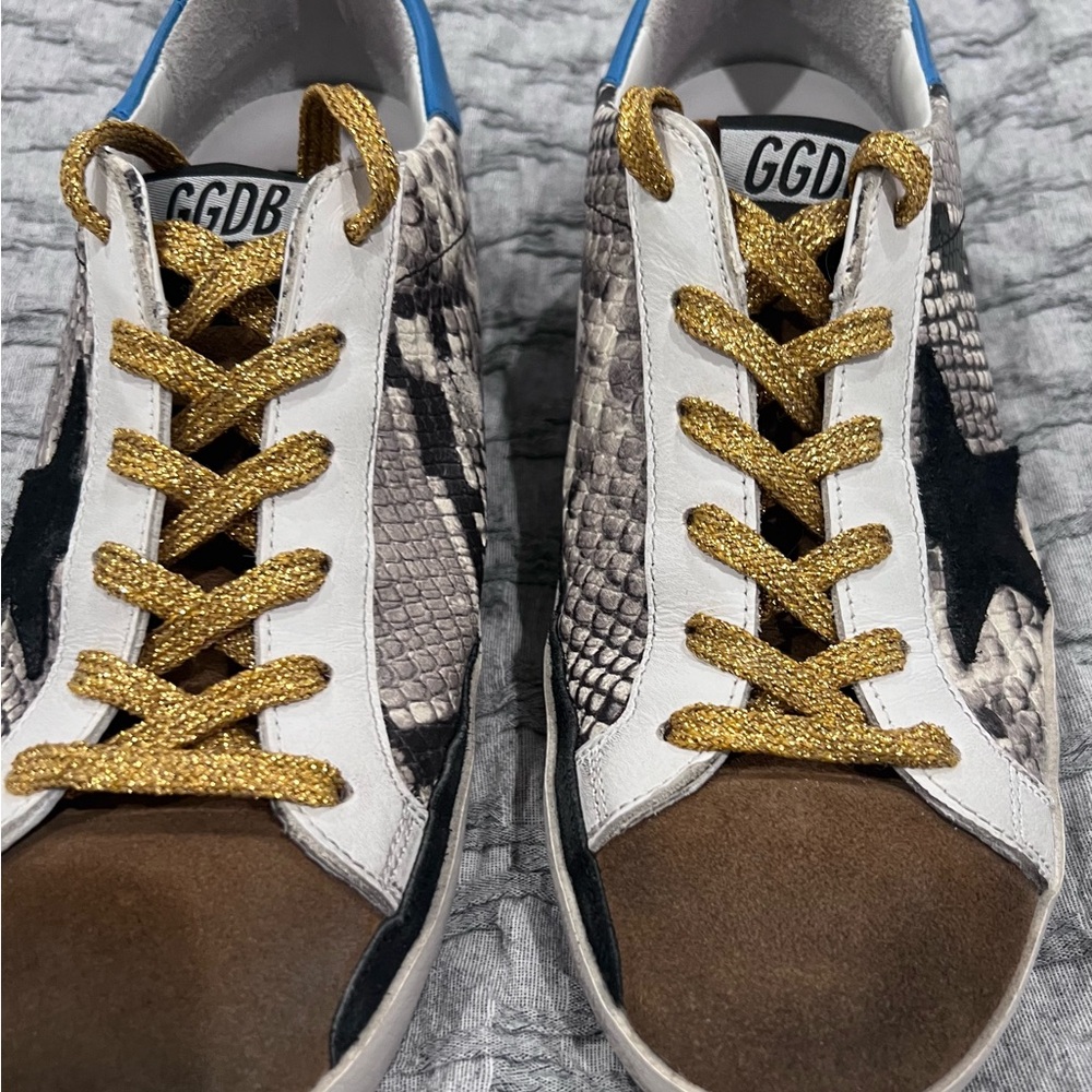 GOLDEN GOOSE-Superstar Sneaker.Snake/Blue/Tan.Size 39.In excellent condition.